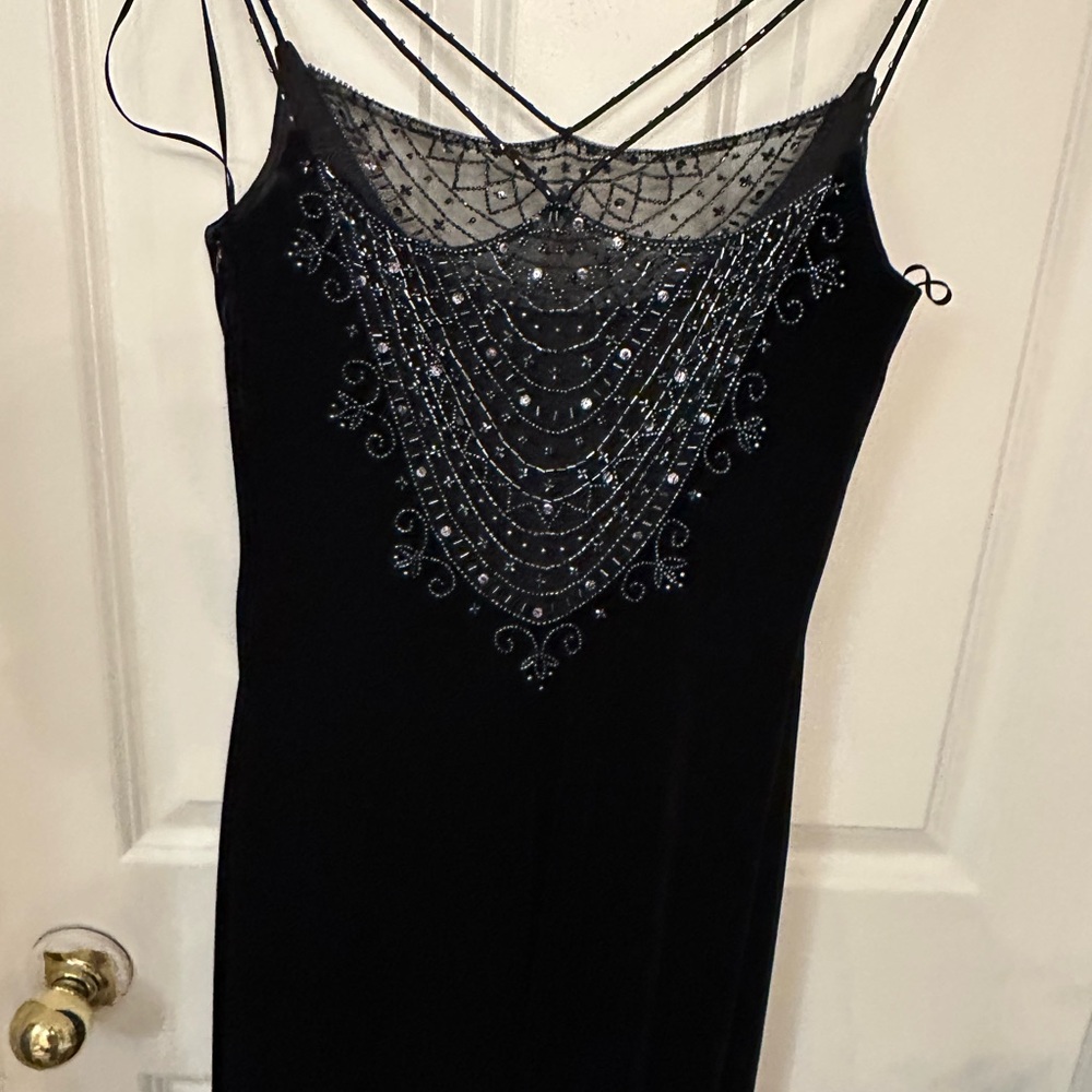 Black Sequin Embellished Spaghetti Strap Sheath Dress